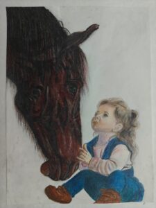 Joyful Bond: A Little Girl Playing with a Horse