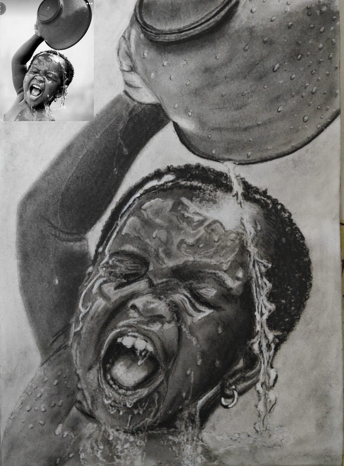 Charcoal Drawing of Boy Bathing